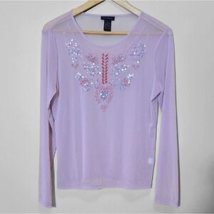 The Limited Sheer Y2K Nylon Top Large Beaded Sequin Fairy Soft Girl Feminine
